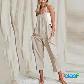 Womens Overall Solid Color Button Ordinary Square Neck