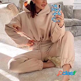 Womens Plain Daily Wear Date Two Piece Set Hooded Jogger