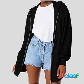 Womens Plain Solid Color Zip Up Hoodie Sweatshirt Casual
