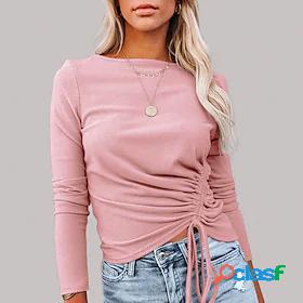 Womens Pullover Solid Color Knitted Stylish Cinched 3/4