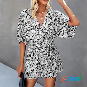Womens Romper Leopard Print Active V Neck Street Casual Half