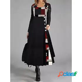 Womens Sheath Dress Midi Dress Black Long Sleeve Color Block