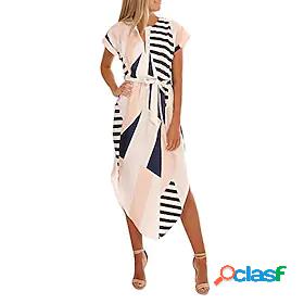 Womens Shift Dress Short Mini Dress Light Pink Rainbow Blue