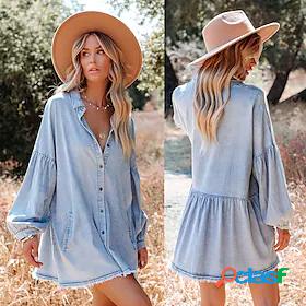 Womens Short Mini Dress Denim Dress Light Blue Dark Blue