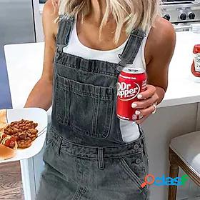 Womens Short Mini Dress Denim Overall Pinafore Dress Blue