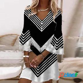 Womens Short Mini Dress Shift Dress Black 3/4 Length Sleeve