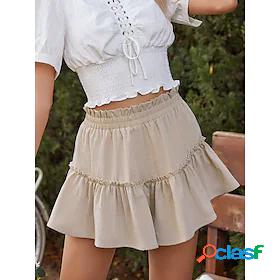 Womens Shorts Basic Basic Plain Summer Regular Black Khaki