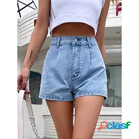 Womens Simple Basic Jeans Short Pants Solid Color Work