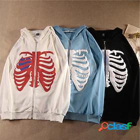 Womens Skeleton Letter Zip Up Hoodie Sweatshirt Zipper