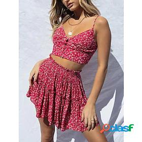 Womens Streetwear Floral Date Going out Two Piece Set Crop