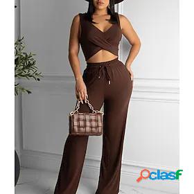 Womens Streetwear Plain Casual Vacation Two Piece Set Pant