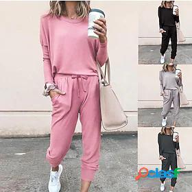 Womens Sweatsuit 2 Piece Set Crew Neck Drawstring Pocket