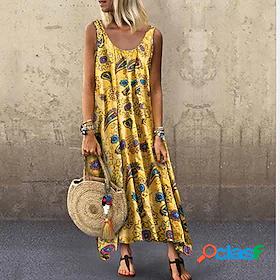 Womens Swing Dress Maxi long Dress Sleeveless Print Basic