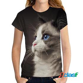 Womens T shirt 3D Cat Cat 3D Animal Round Neck Print Basic