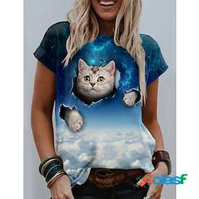 Womens T shirt 3D Cat Cat Graphic 3D Round Neck Print Basic