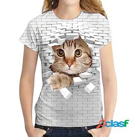 Womens T shirt 3D Cat Cat Graphic 3D Round Neck Print Basic