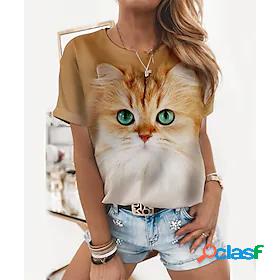 Women's T shirt 3D Cat Cat Graphic 3D Round Neck Print Basic