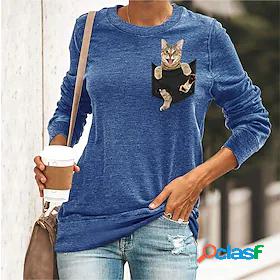 Womens T shirt 3D Cat Painting Cat 3D Animal Round Neck