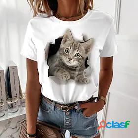 Womens T shirt 3D Cat Painting Cat 3D Round Neck Print Basic
