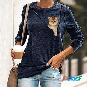 Womens T shirt 3D Cat Painting Long Sleeve Cat 3D Animal
