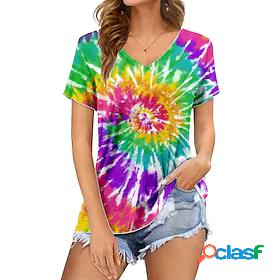 Womens T shirt 3D Printed Tie Dye V Neck Print Basic Tops