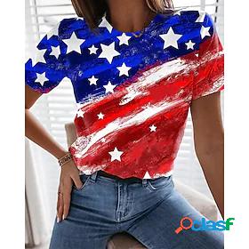Womens T shirt Abstract Painting Color Block American Flag