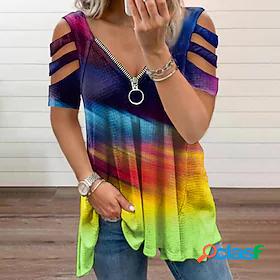 Womens T shirt Abstract Painting Color Gradient V Neck Cold