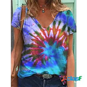 Womens T shirt Abstract Painting Tie Dye V Neck Print Basic