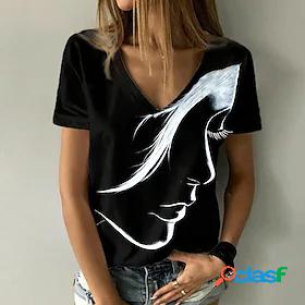 Womens T shirt Abstract Portrait Painting Portrait V Neck