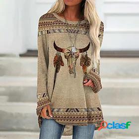 Womens T shirt Bohemian Theme Geometric Geometric Tribal Cow