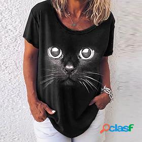 Womens T shirt Cat 3D Printed Painting Cat Animal V Neck