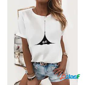 Womens T shirt Cat Butterfly Cat Butterfly Animal Round Neck