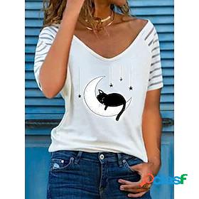 Womens T shirt Cat Painting Galaxy Cat Heart V Neck Print