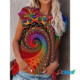 Womens T shirt Color Gradient Round Neck Basic Tops Rainbow