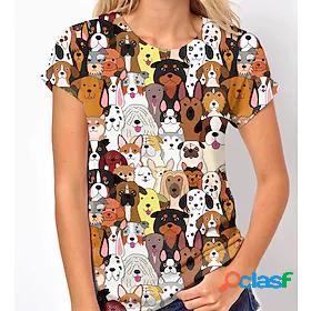 Womens T shirt Dog Graphic 3D Round Neck Print Basic Beach