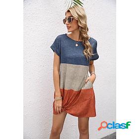 Womens T shirt Dress T shirt Color Block Round Neck Basic