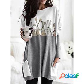 Womens T shirt Dress Tunic T shirt Cat Happy Easter Cat