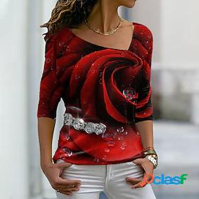 Womens T shirt Floral Theme 3D Printed Valentines Day Floral