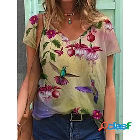 Womens T shirt Floral Theme Floral Graphic Flower V Neck