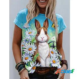 Womens T shirt Floral Theme Happy Easter Rabbit Daisy Animal