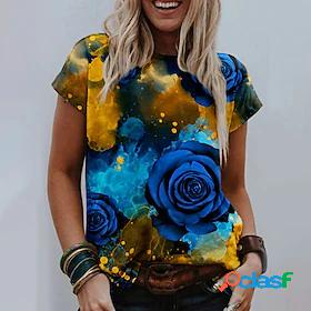 Womens T shirt Floral Theme Painting Floral Rose Round Neck