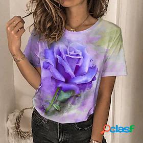 Womens T shirt Floral Theme Painting Floral Rose Round Neck