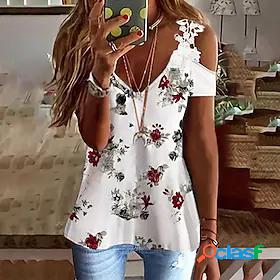 Womens T shirt Floral Theme Painting Floral Tie Dye V Neck