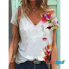 Womens T shirt Floral Theme Portrait Floral Portrait V Neck