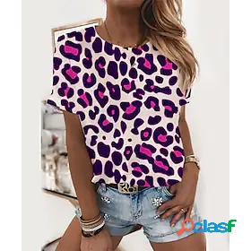 Womens T shirt Graphic Leopard Round Neck Print Basic Tops