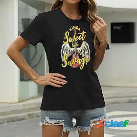 Womens T shirt Graphic Letter Round Neck U Neck Print Basic