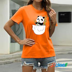 Womens T shirt Graphic Panda Animal Round Neck Print Basic