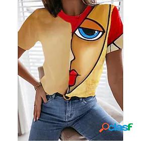 Womens T shirt Graphic Round Neck Patchwork Print Vintage