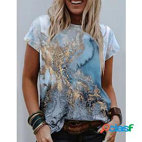 Womens T shirt Graphic Scenery Tie Dye Round Neck Print