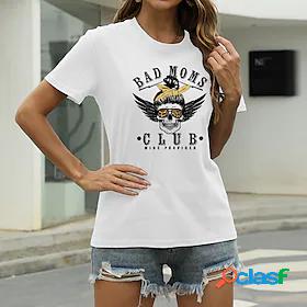 Womens T shirt Graphic Skull Letter Round Neck Print Basic